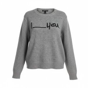 MNG Mango Suit | Grey "I Love You" Graphic Knit Crewneck Sweater Size Medium